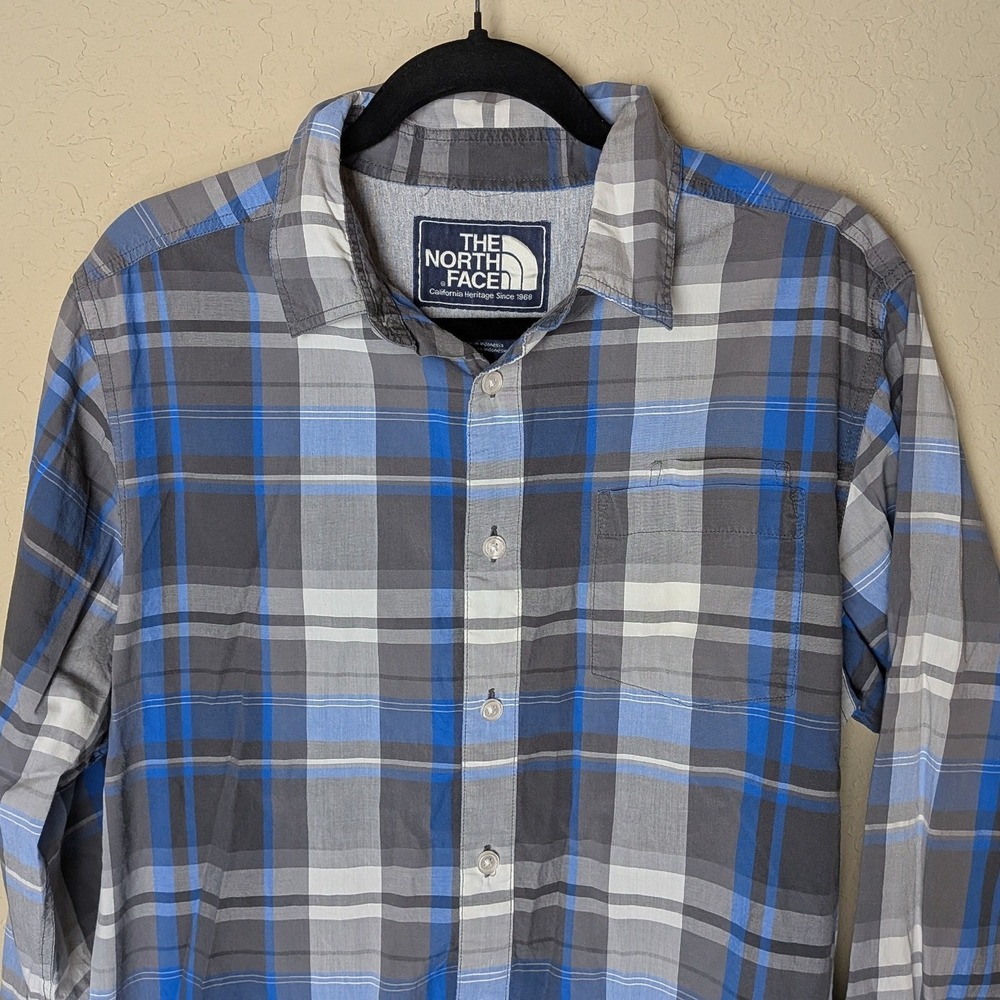 The North Face Men's Size M Blue Gray Plaid Button Front Casual Outdoor Shirt - Picture 2 of 7